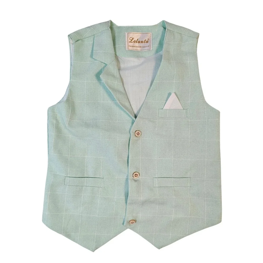 Lolanta Boys Mint Green Windowpane Check Formal Dress Vest Notched Lapel Pocket